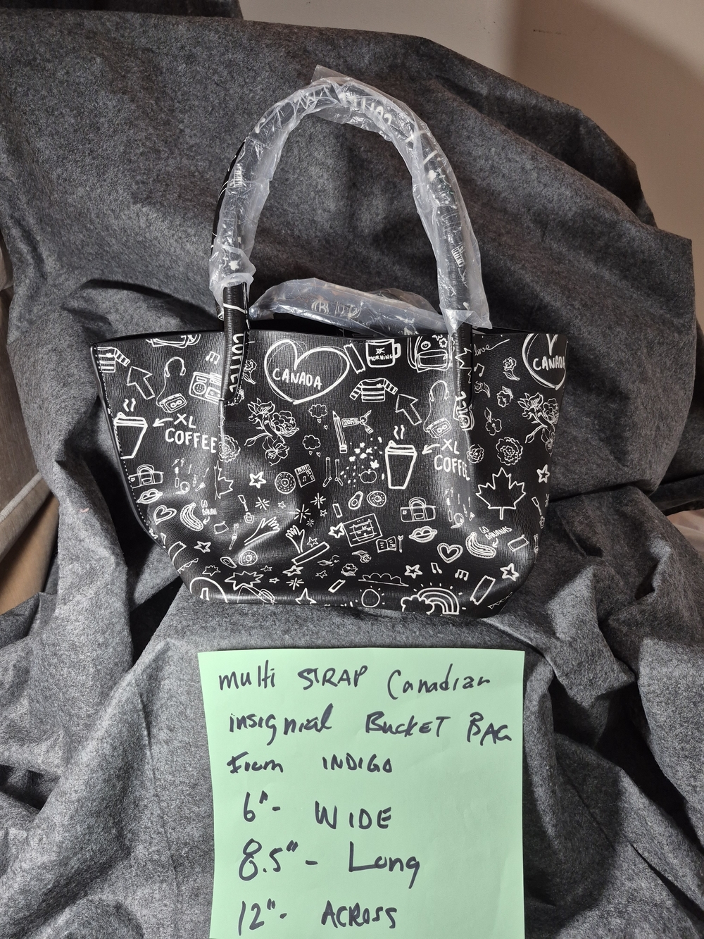 Indigo Black Tote Bag with White Canada Doodle Print